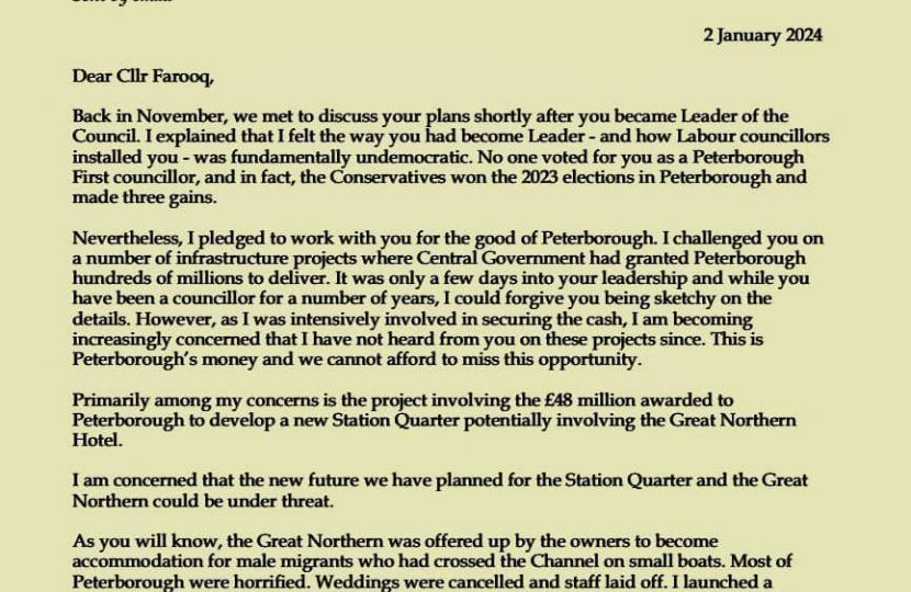 Paul Bristow MP letter to new Council Leader 